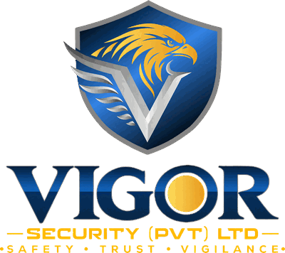 Vigor Security shield crest above the VIGOR Security (Pvt) Ltd wordmark, tagline Safety, Trust, Vigilance